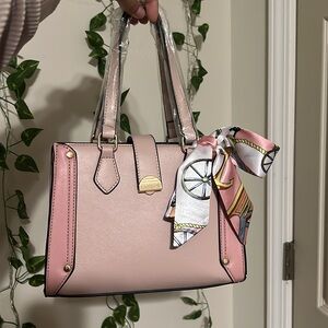 Pink Handbag with Scarf Accent